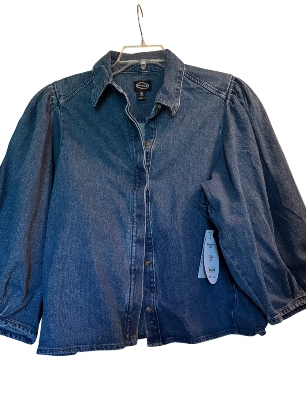 Scoop 3/4 Sleeve Puff Denim Shacket Sz XXL (20) NWT